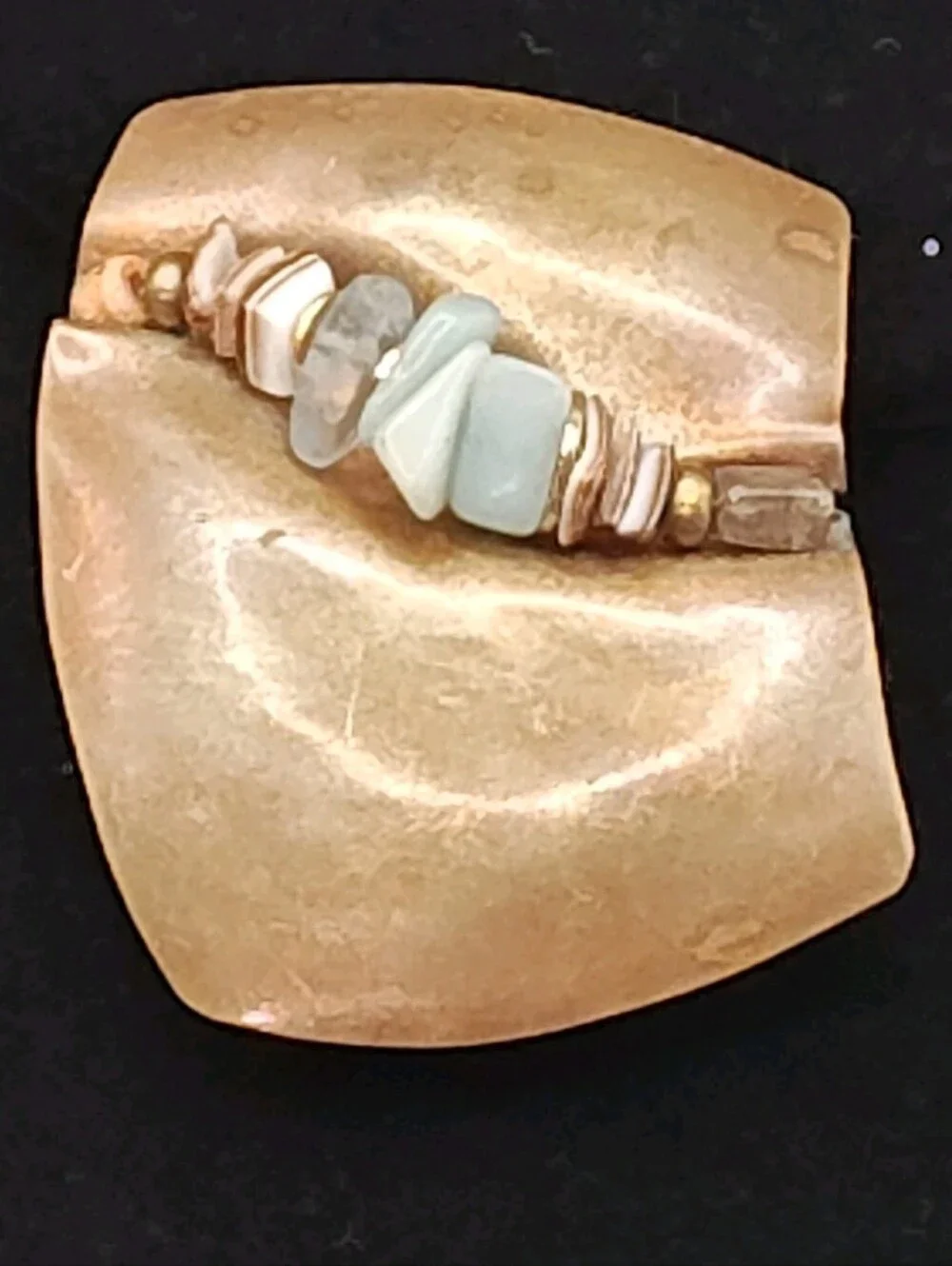 Elaine Coyne Artesian Crystal Chips Brass Metal Earrings Modern Brutalist Chunky